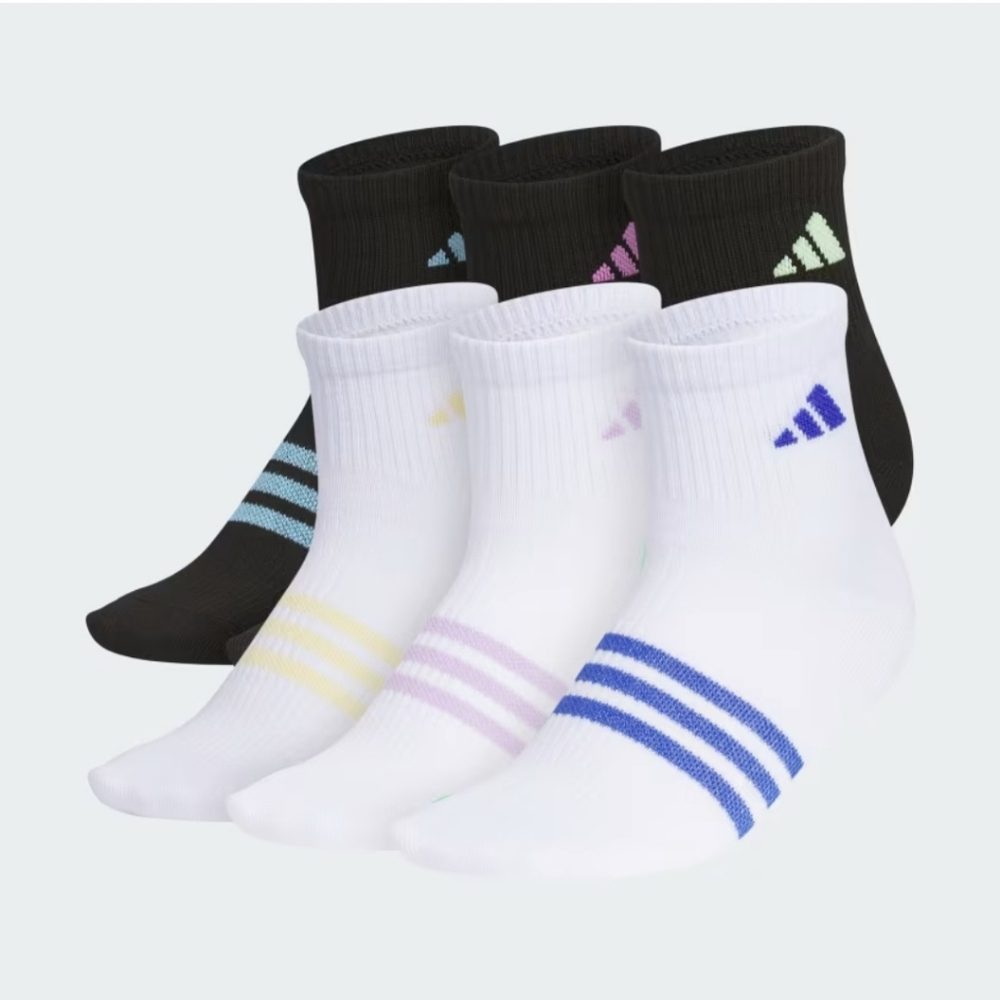 NWT Adidas Kids Superlite 3.0 6-Pack Quarter Socks Size M(2Y-5Y)